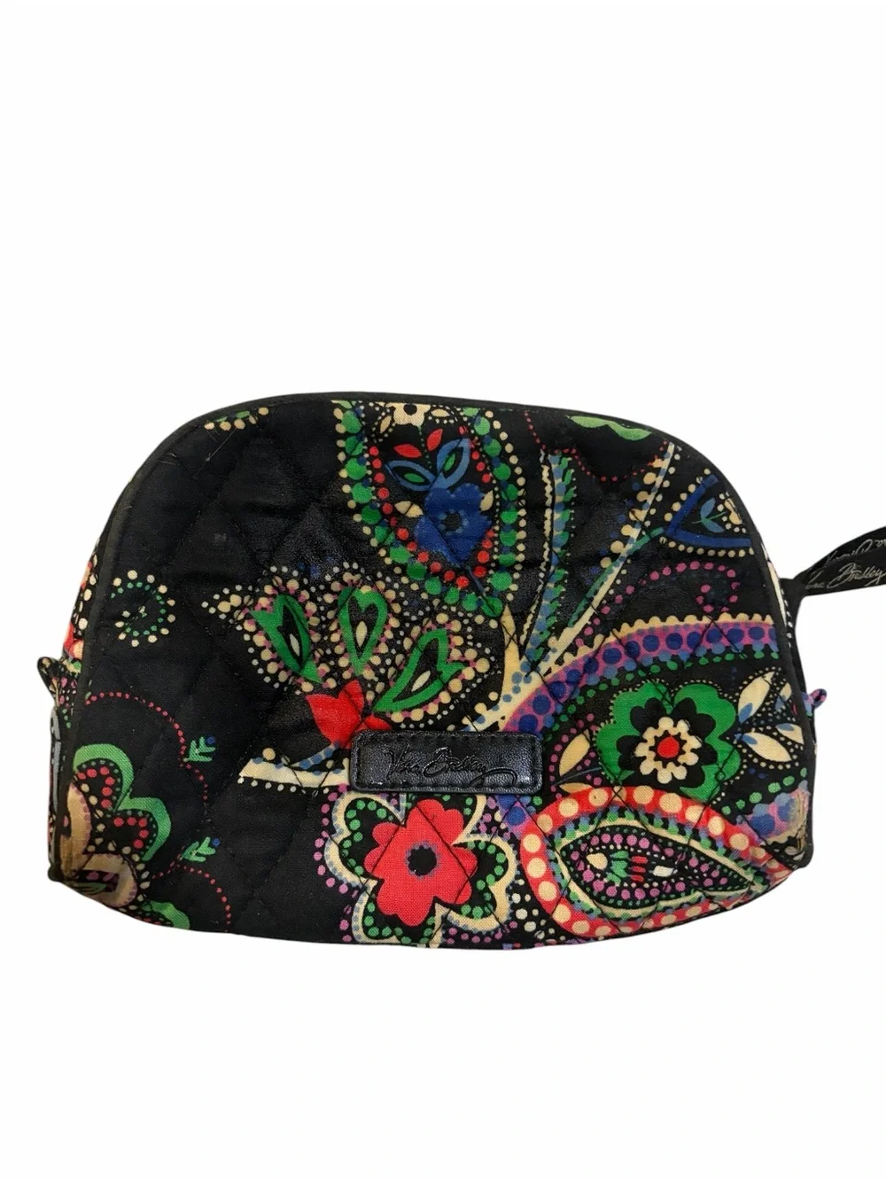 Vera Bradley Black Quilted Cosmetic Pouch with Multicolor Paisley